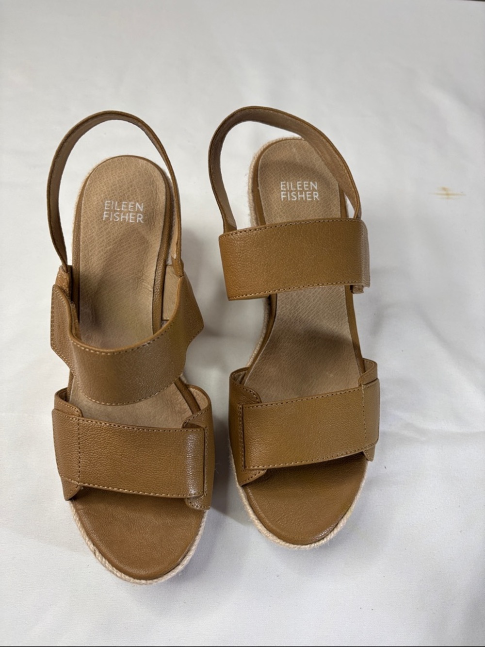 Eileen Fisher Tan Leather Wedge Slingback Sandals